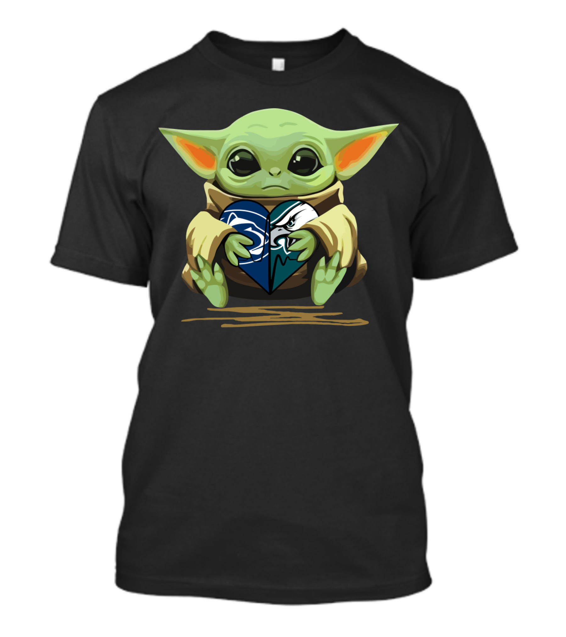 Baby Yoda Holding Eagles Lions Heart T-Shirt