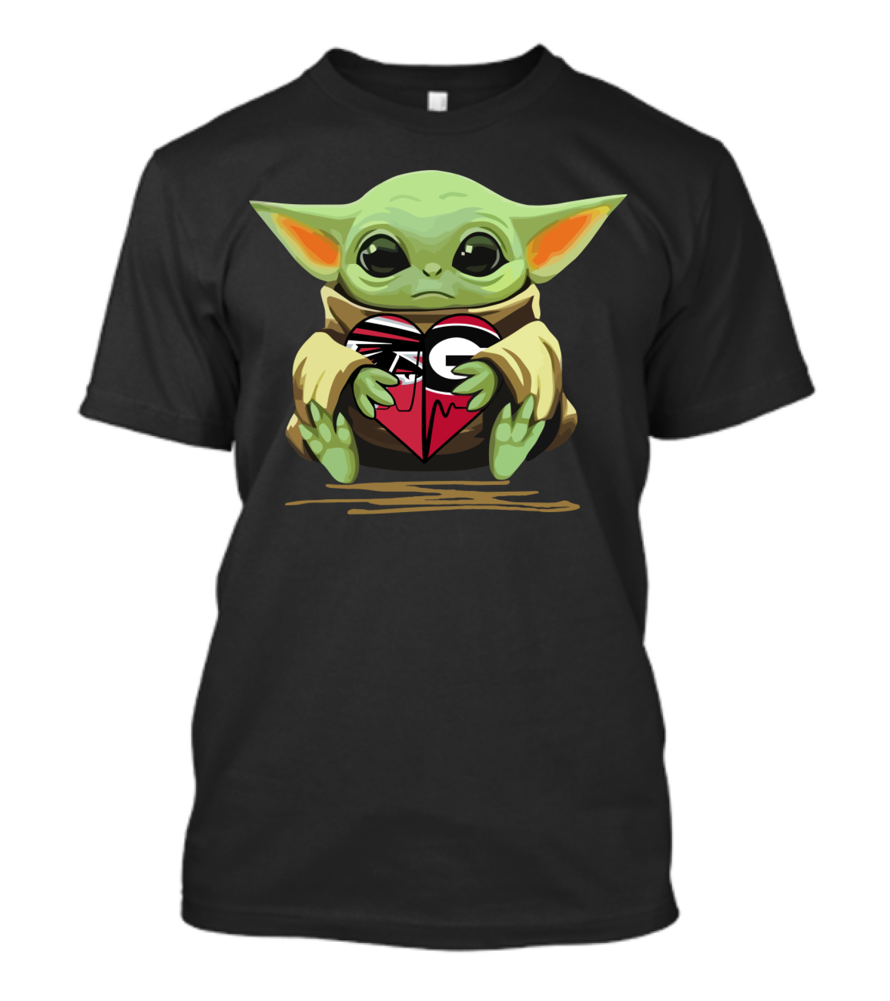 Baby Yoda Heart Atlanta Falcons Georgia Bulldogs T-Shirt