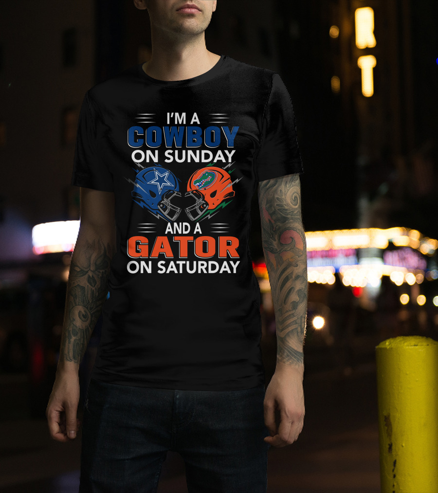 I'm A Cowboy On Sunday And A Gator On Saturday Football Helmets T-Shirt