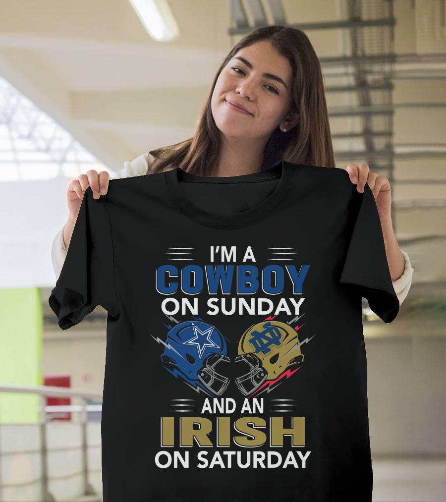 I'm A Cowboy On Sunday And An Irish On Saturday Football Helmets T-Shirt