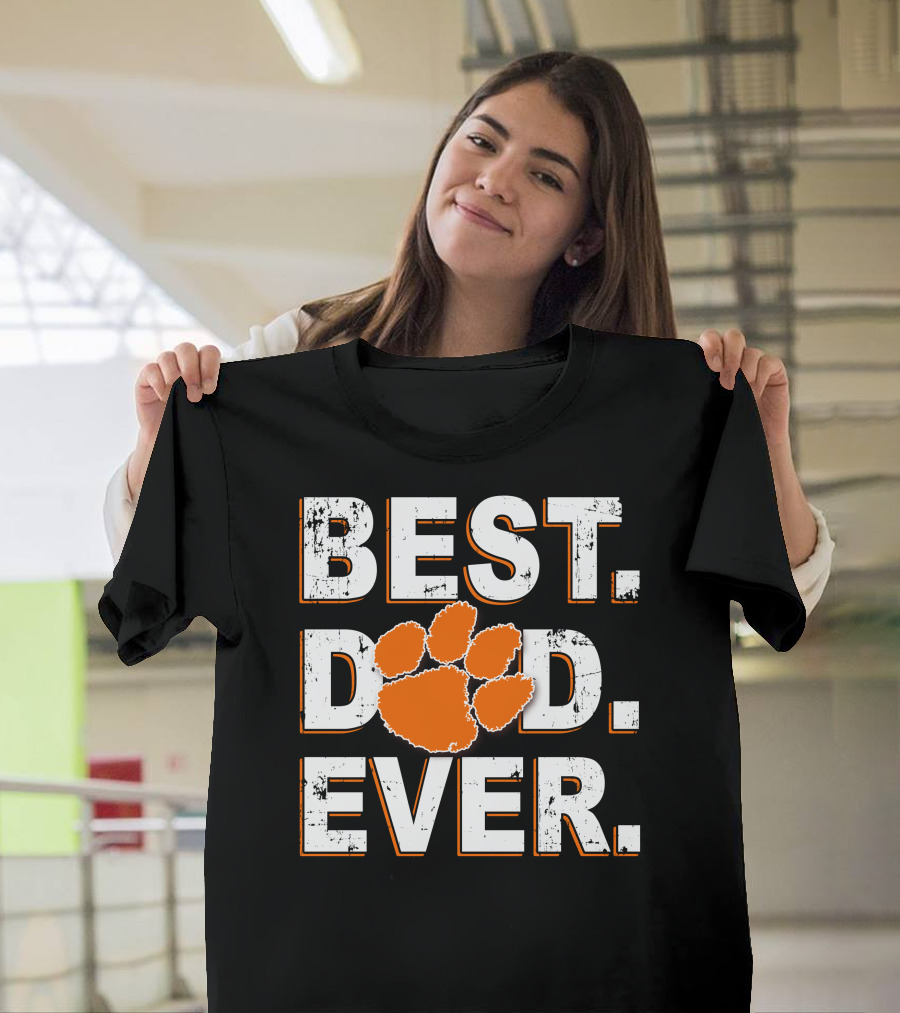 Best Dad Ever Orange Paw Print T-Shirt
