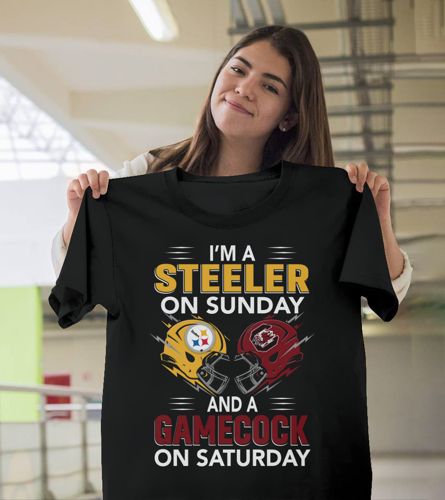 I'm A Steeler On Sunday And A Gamecock On Saturday Football Helmets T-Shirt