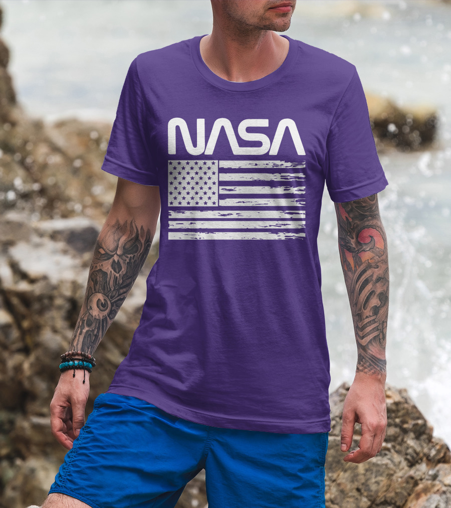 NASA Distressed American Flag Rocketry T-Shirt