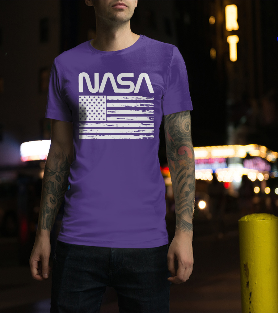 NASA Distressed American Flag Rocketry T-Shirt