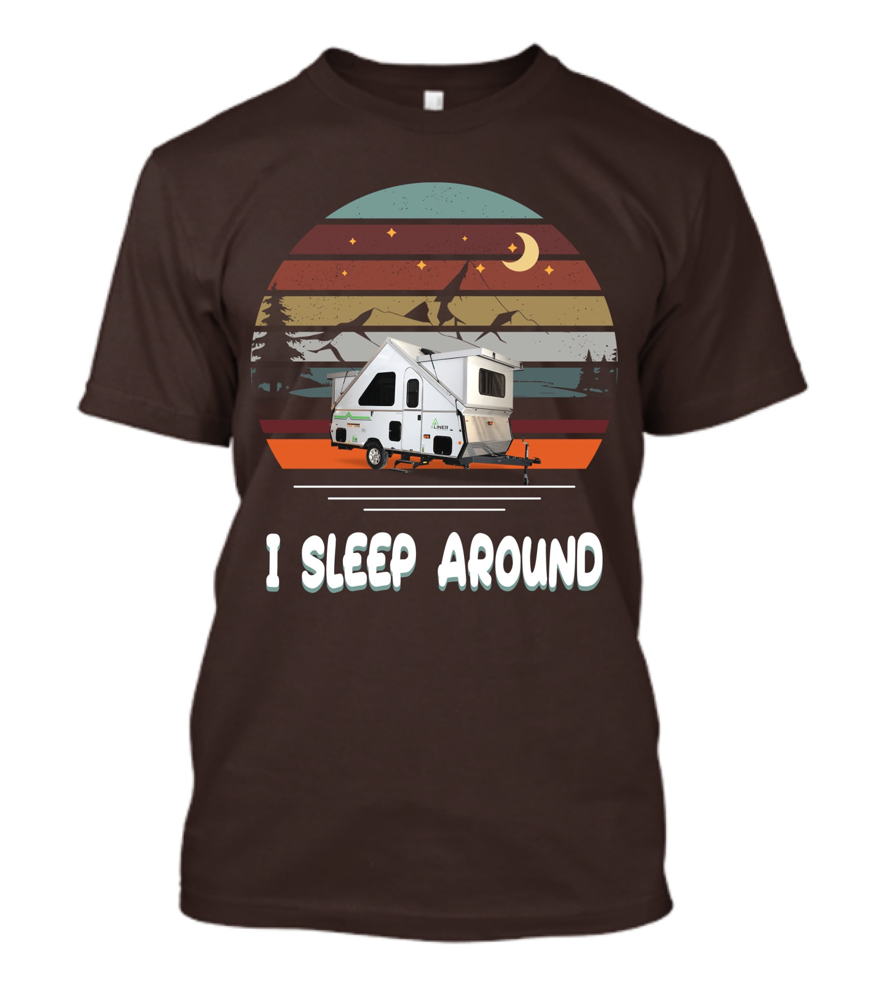 Aliner Camping I Sleep Around Camper Retro Mountain Scenery T-Shirt