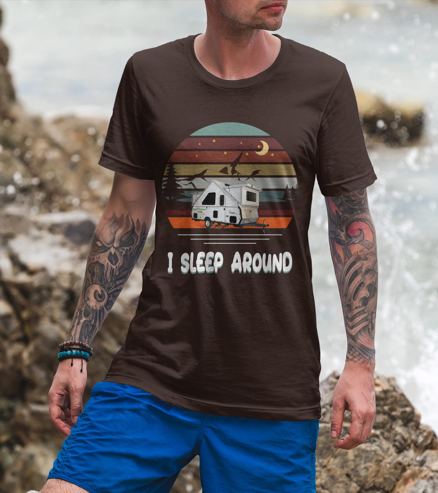 Aliner Camping I Sleep Around Camper Retro Mountain Scenery T-Shirt