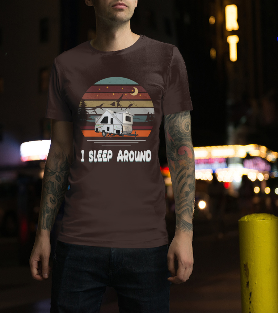 Aliner Camping I Sleep Around Camper Retro Mountain Scenery T-Shirt