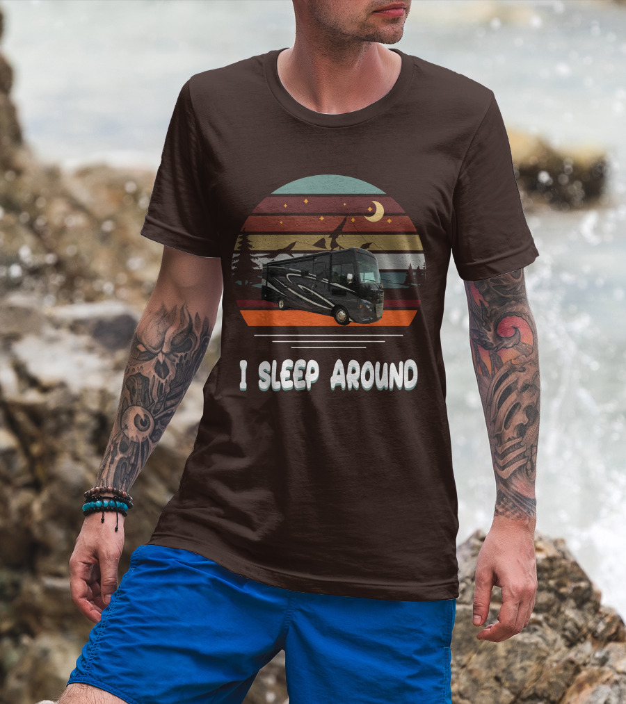 Winnebago Vista LX 27 I Sleep Around Retro Moon Stars Camping T-Shirt