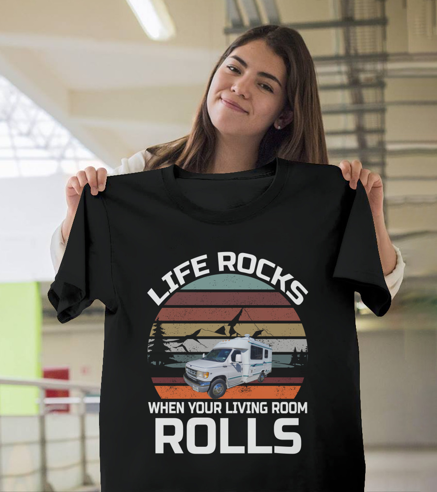 Life Rocks When Your Living Room Rolls Vintage Chinook Truck Campers T-Shirt