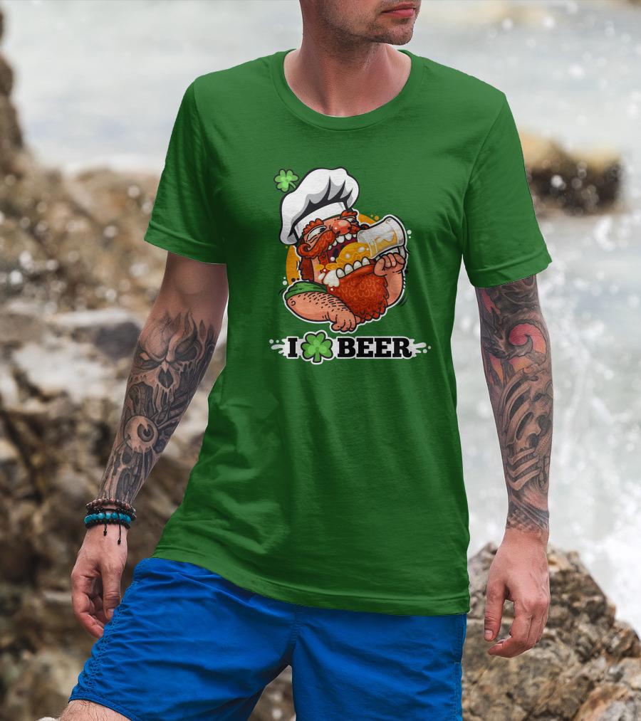 Irish Chef Shamrock I Love Beer T-Shirt