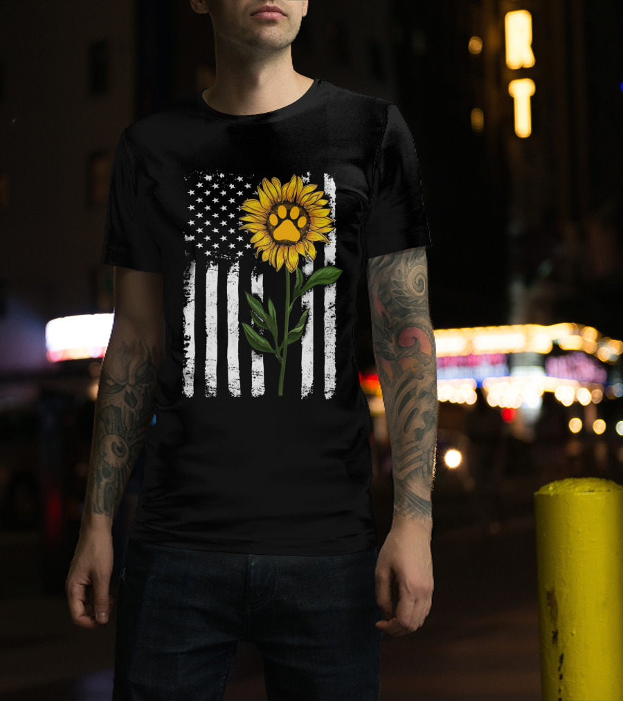 Sunflower Paw American Flag Vertical Stripes T-Shirt