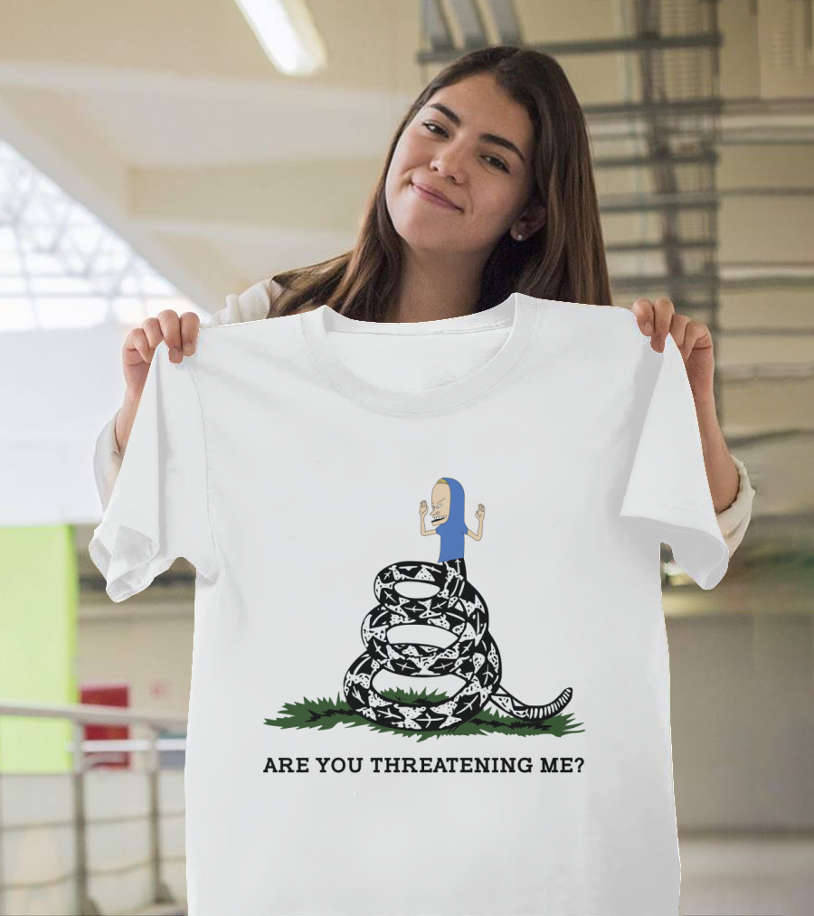Gadsden Flag Parody Are You Threatening Me Beavis on Coiled Snake T-Shirt