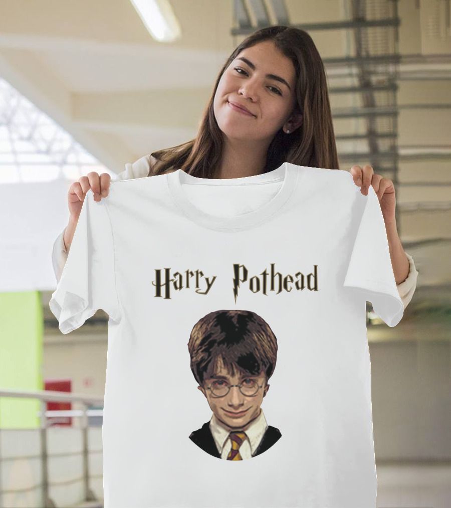Harry Pothead Wizard Character Parody with Glasses and Lightning Font T-Shirt