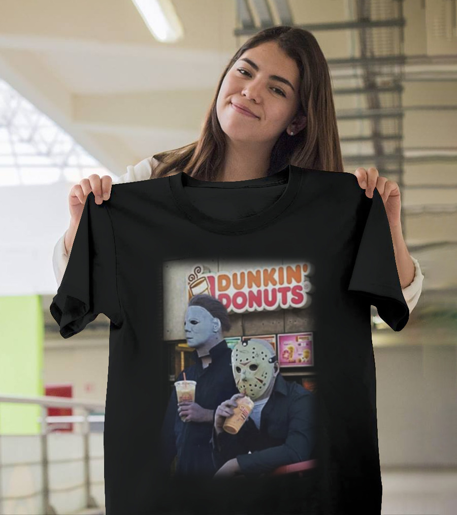 Michael Myers and Jason Voorhees at Dunkin' Donuts Holding Drinks T-Shirt