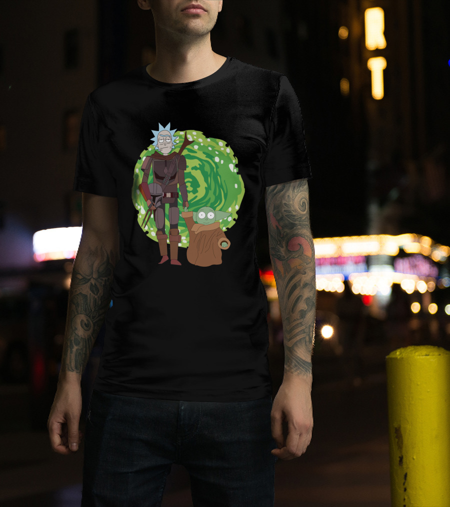 Rick Morty Mandalorian Yoda Portal Fusion T-Shirt