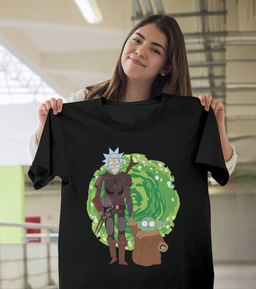 Rick Morty Mandalorian Yoda Portal Fusion T-Shirt