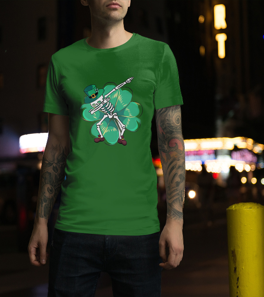 Dabbing Skeleton Leprechaun Shamrock St Patrick's Day T-Shirt