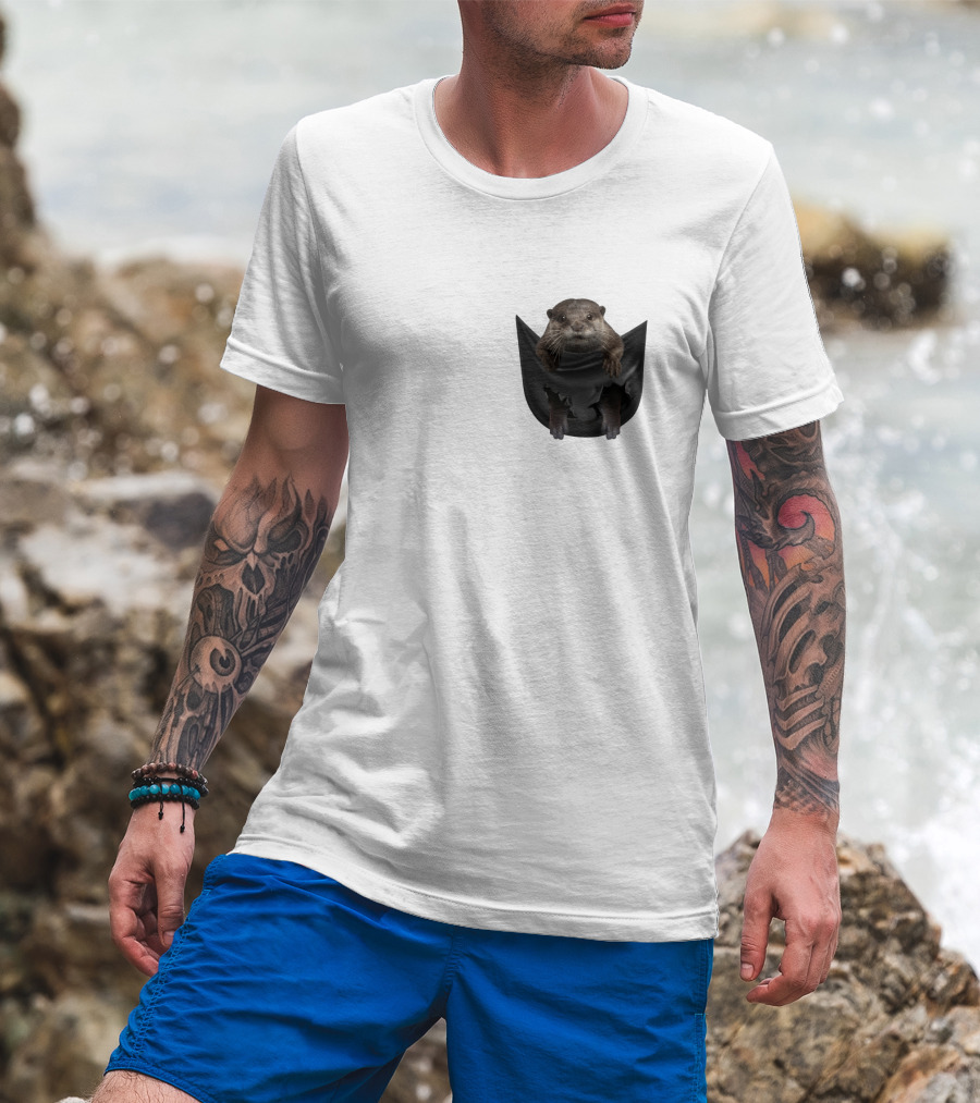 Otter In Black Pocket T-Shirt