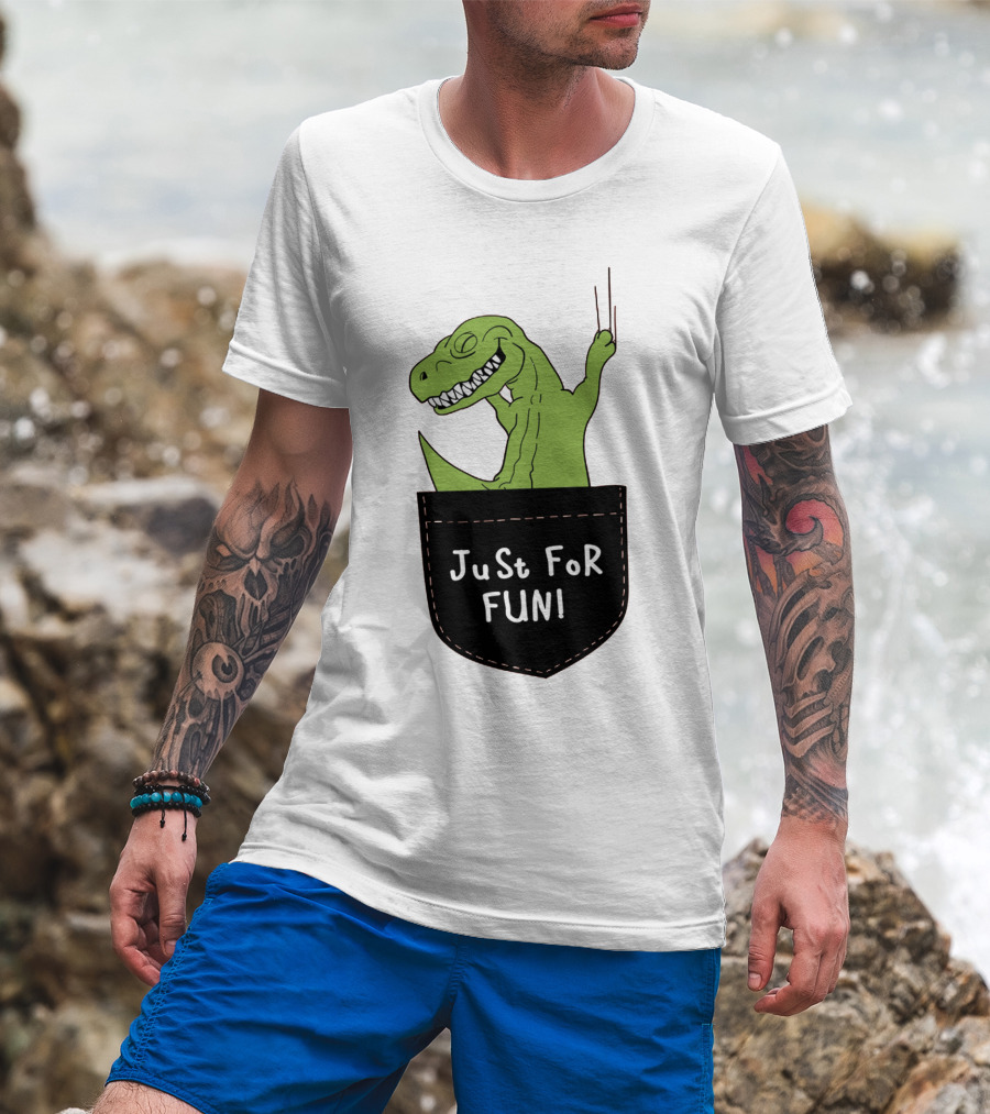 Just For Fun Dinosaur Sitting Inside A Pocket T-Shirt