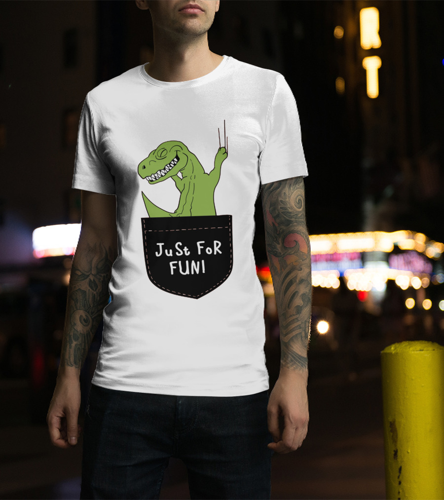 Just For Fun Dinosaur Sitting Inside A Pocket T-Shirt