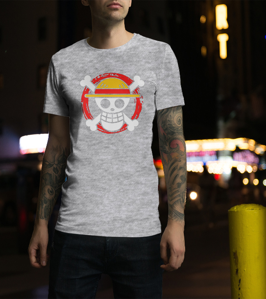 Straw Hat Luffy Jolly Roger Icon On Red Circular Emblem T-Shirt