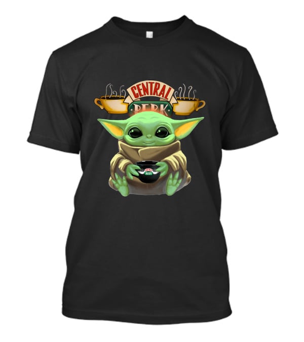 Baby Yoda Hugging Central Perk Coffee Cup Friends-Star Wars Crossover T-Shirt