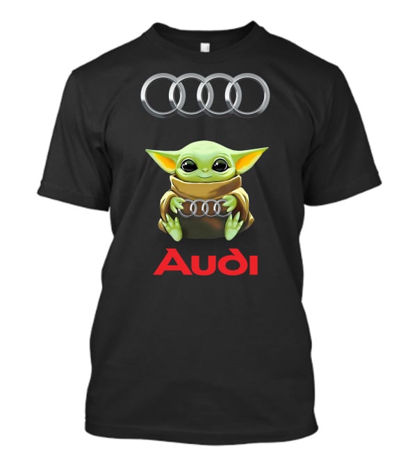Baby Yoda Holding Audi Logo Under Audi Rings T-Shirt