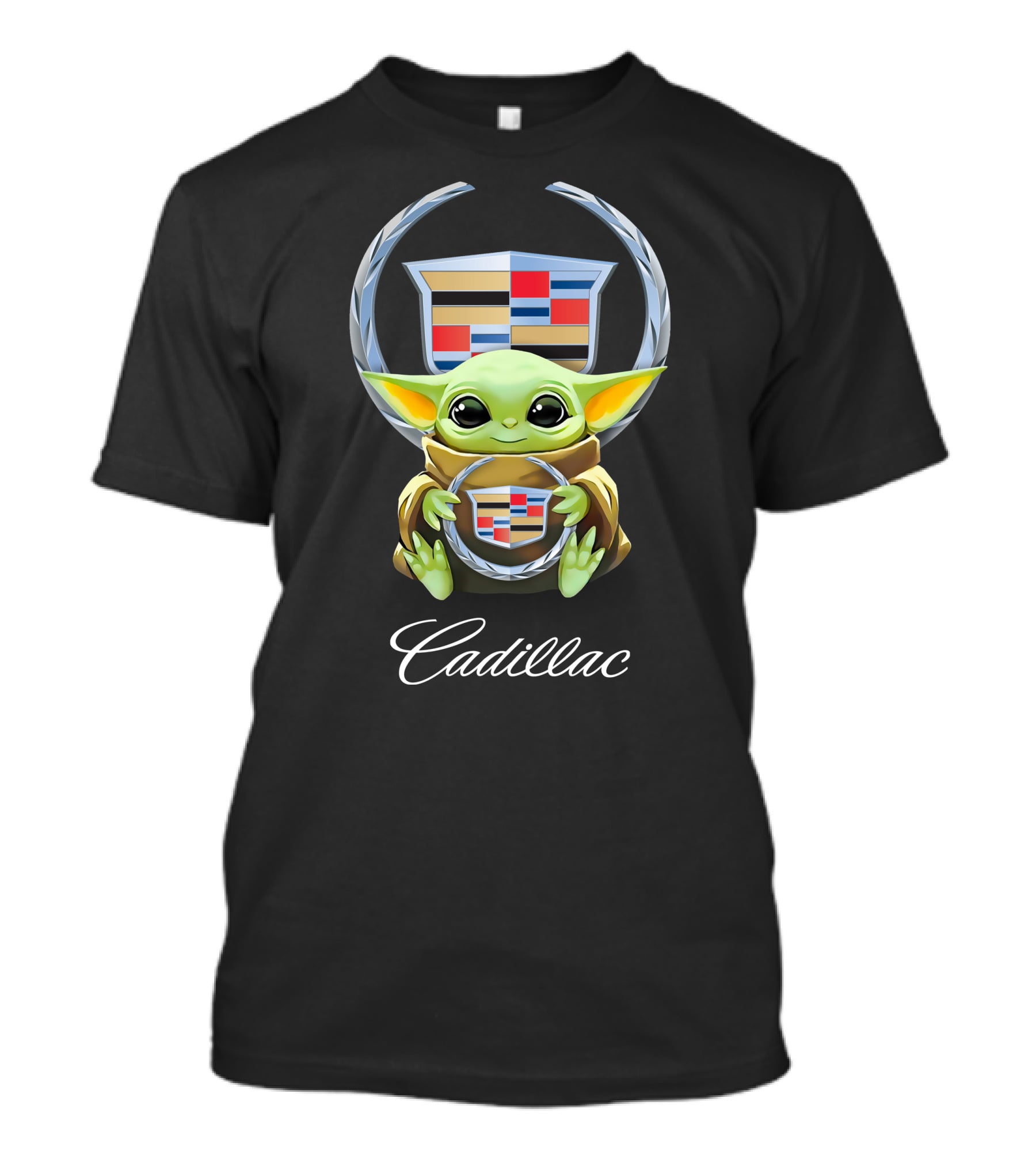 Baby Yoda Holding Cadillac Emblem T-Shirt