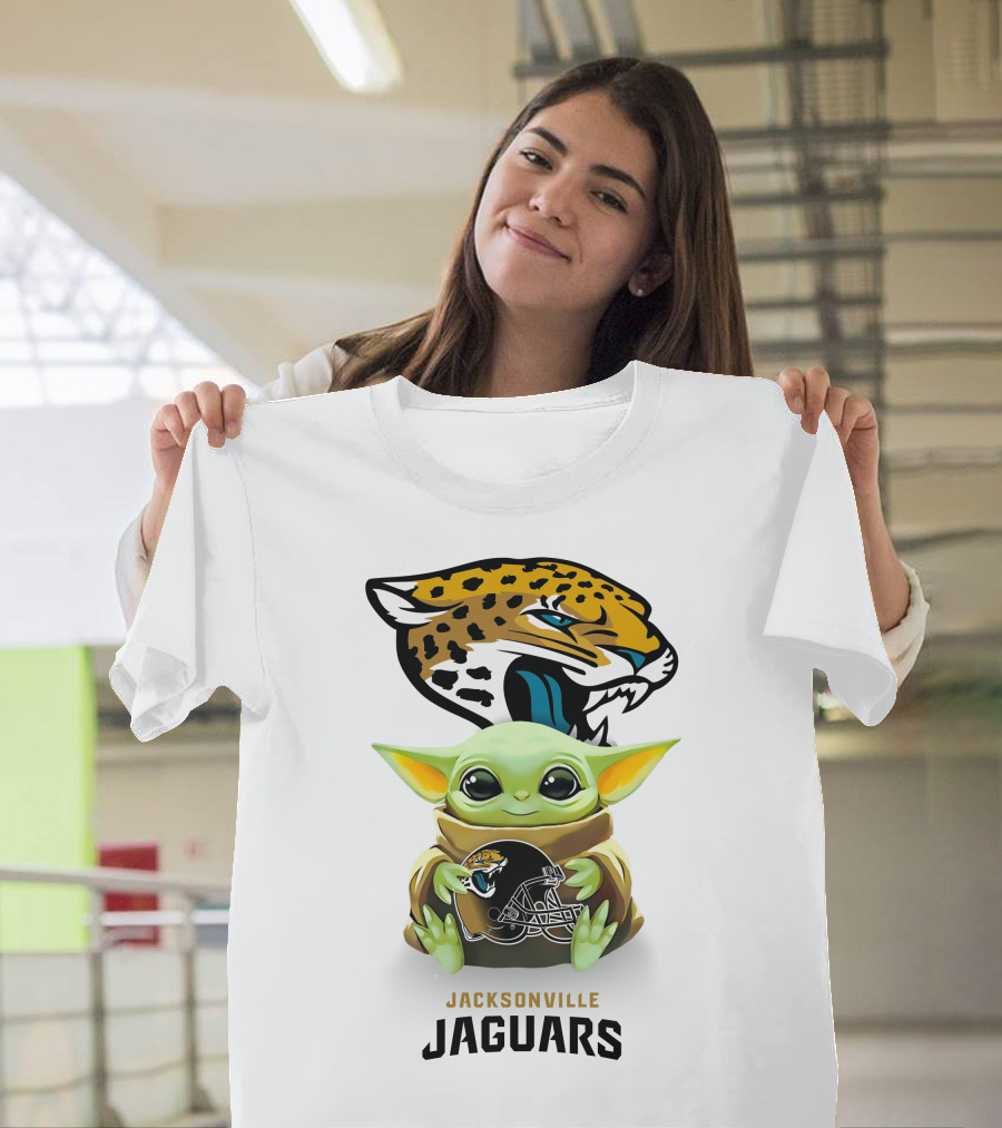 Baby Yoda Holding Jacksonville Jaguars Helmet With Team T-Shirt