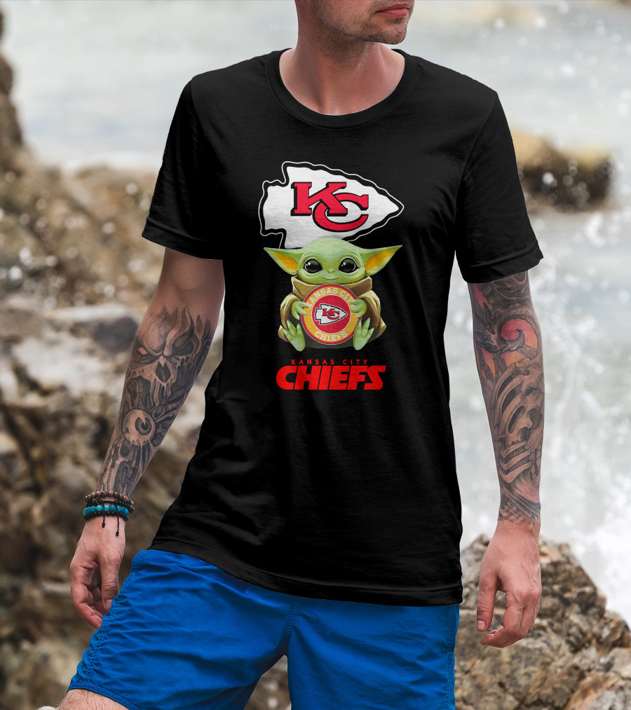 Baby Yoda Holding Kansas City Chiefs Emblem With KC T-Shirt