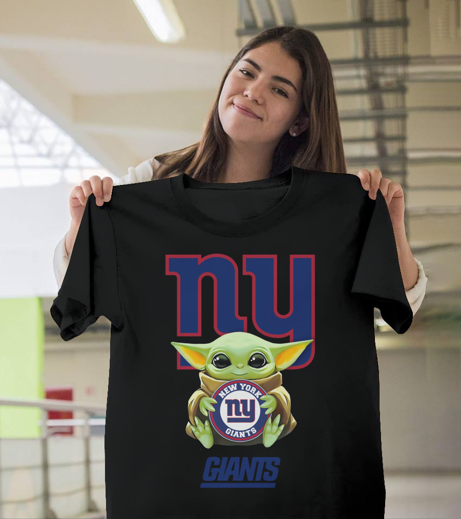Baby Yoda Holding New York Giants Football Team T-Shirt