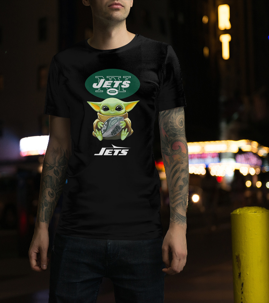 Baby Yoda Hug New York Jets Football Fan T-Shirt
