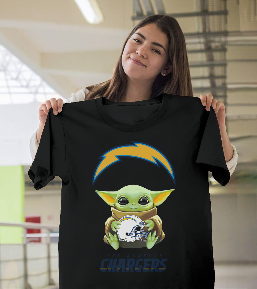 Baby Yoda Hug Los Angeles Chargers Helmet T-Shirt