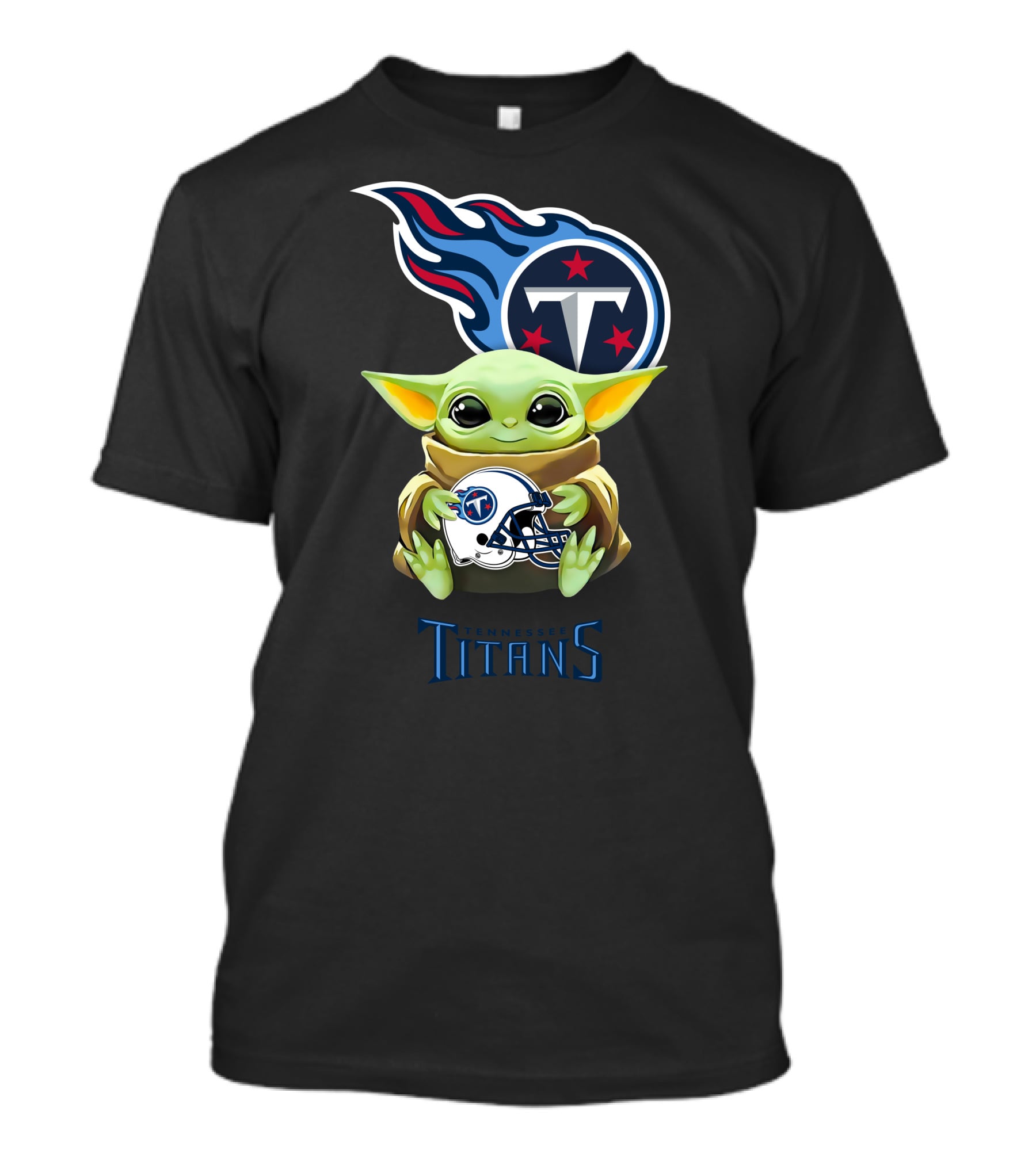 Baby Yoda Holding Tennessee Titans Helmet With Team T-Shirt
