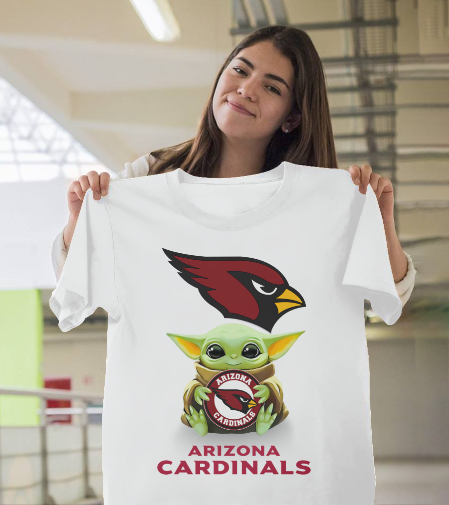 Baby Yoda Holding Arizona Cardinals Football T-Shirt