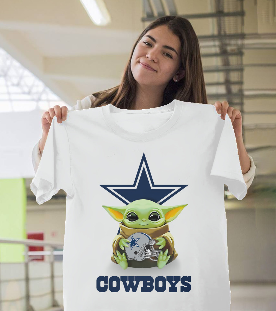 Cowboys Baby Yoda Holding Dallas Cowboys Helmet With Star T-Shirt