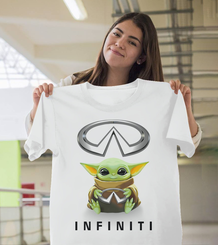 Baby Yoda Holding Infiniti Logo Hugging Symbol T-Shirt