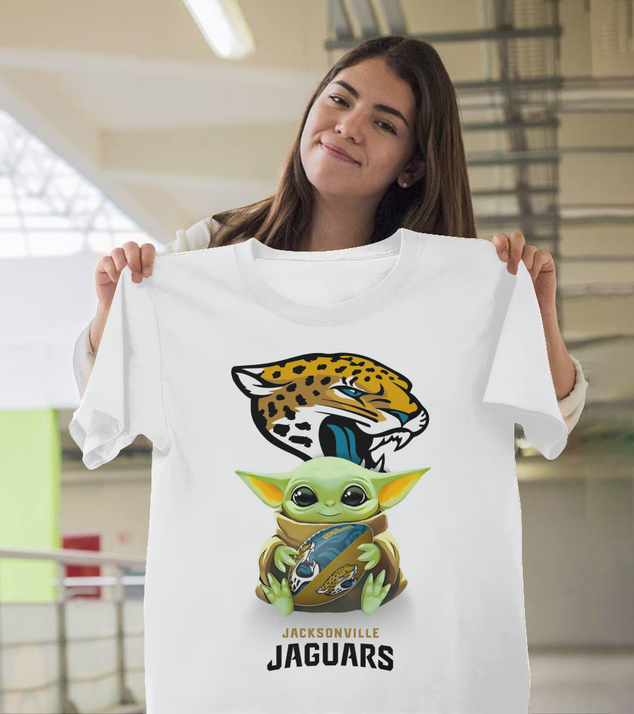 Baby Yoda Holding Jacksonville Jaguars Football Tailgate Fan Gear T-Shirt