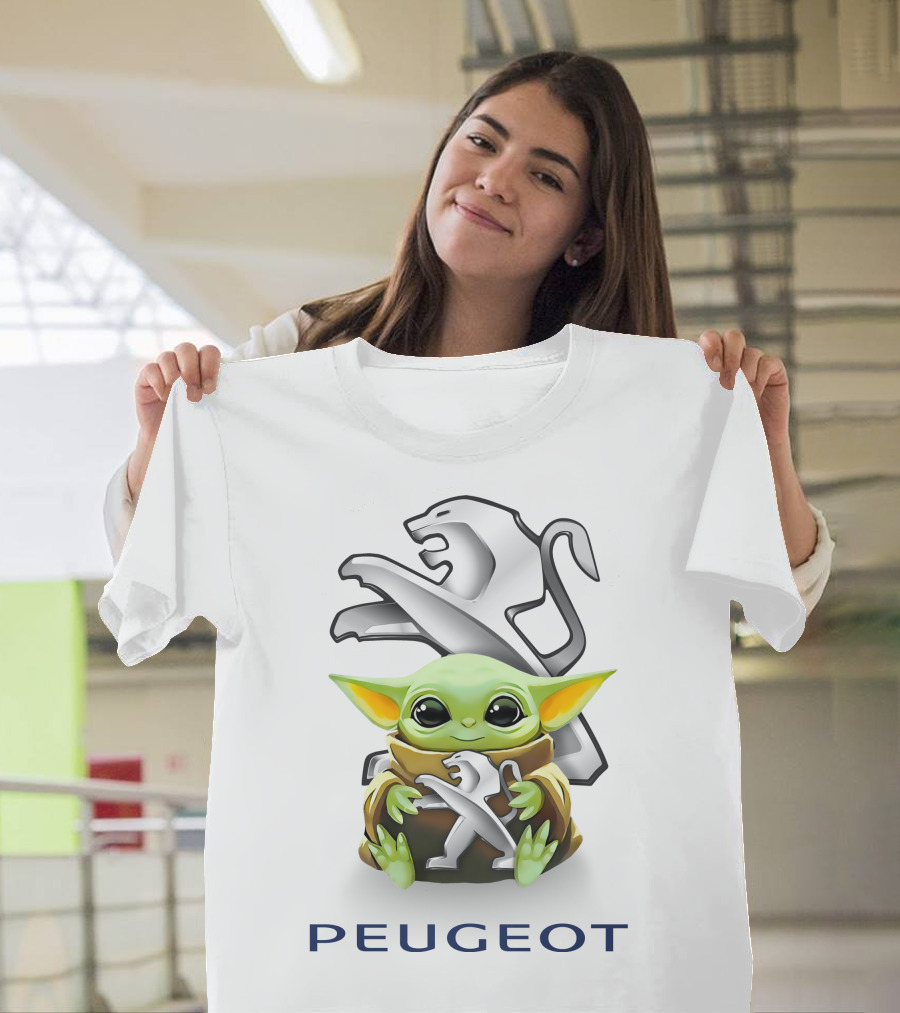 Baby Yoda Hugging Peugeot Lion T-Shirt