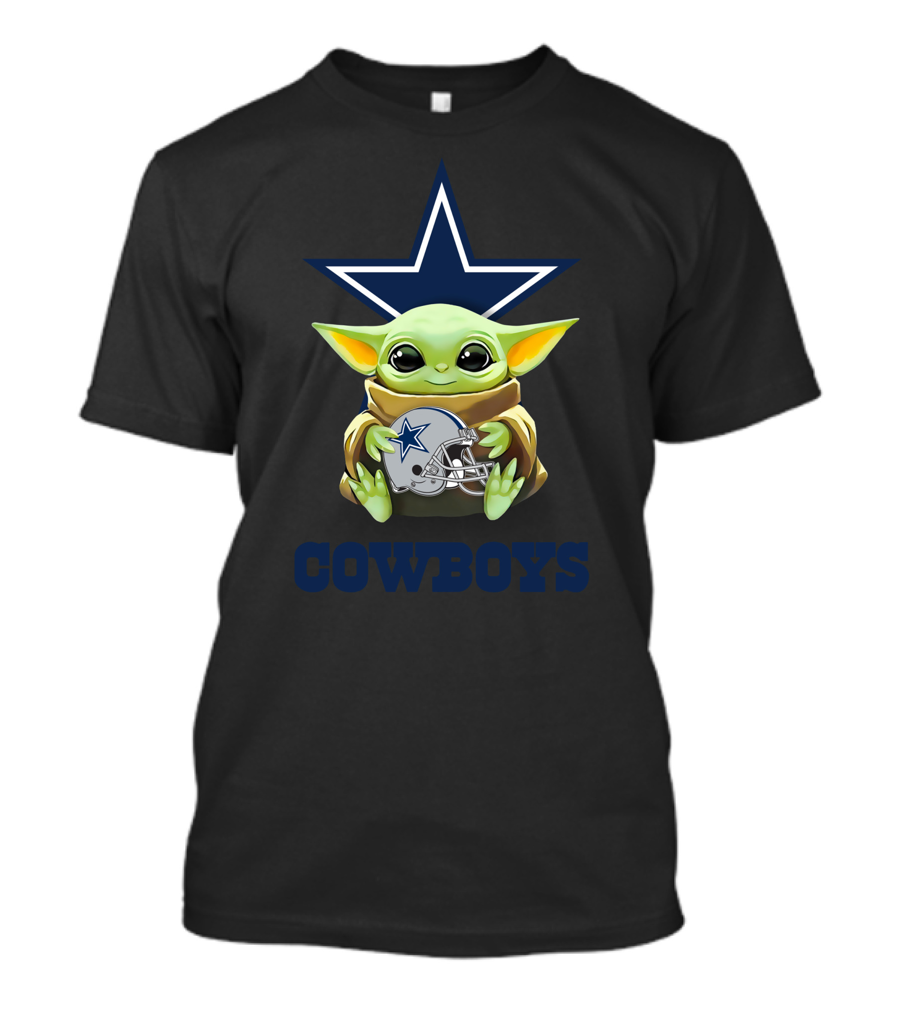 Star Wars Baby Yoda Holding Dallas Cowboys Helmet T-Shirt