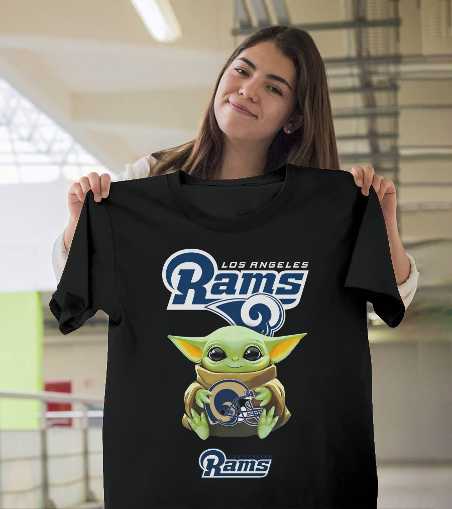 Star Wars Baby Yoda Los Angeles Rams Helmet Hug T-Shirt