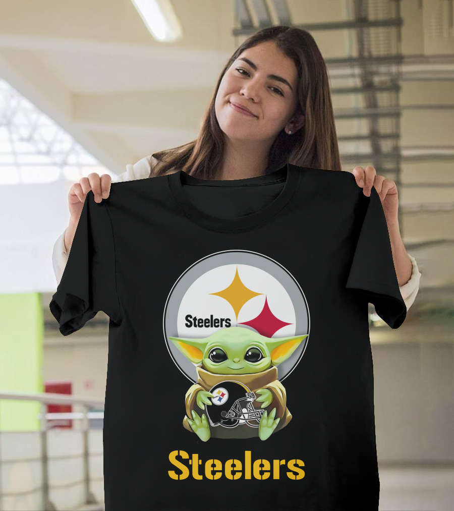 Star Wars Baby Yoda Hug Steelers Helmet With Pittsburgh Steelers T-Shirt