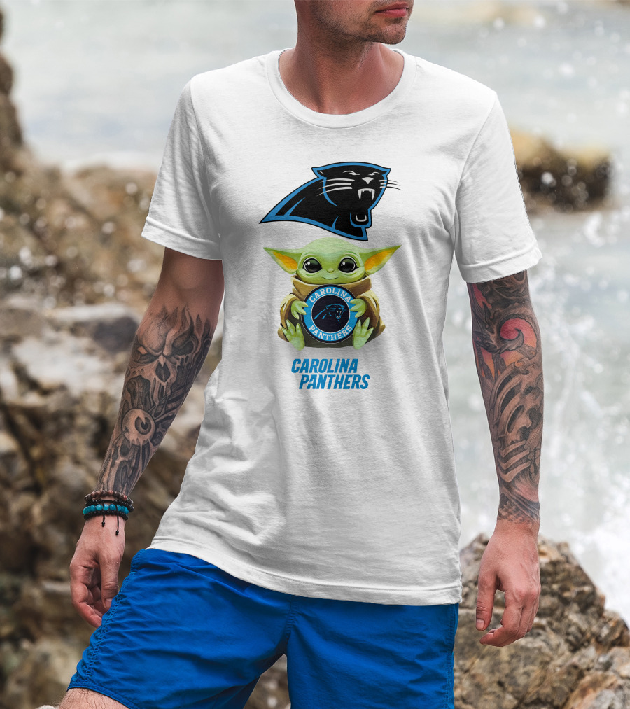 Baby Yoda Hug Carolina Panthers T-Shirt