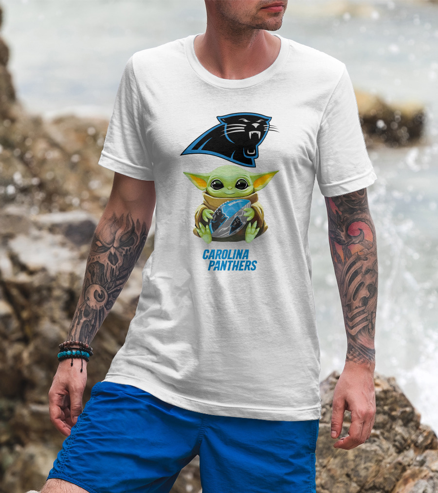 Baby Yoda Hug Carolina Panthers Football T-Shirt