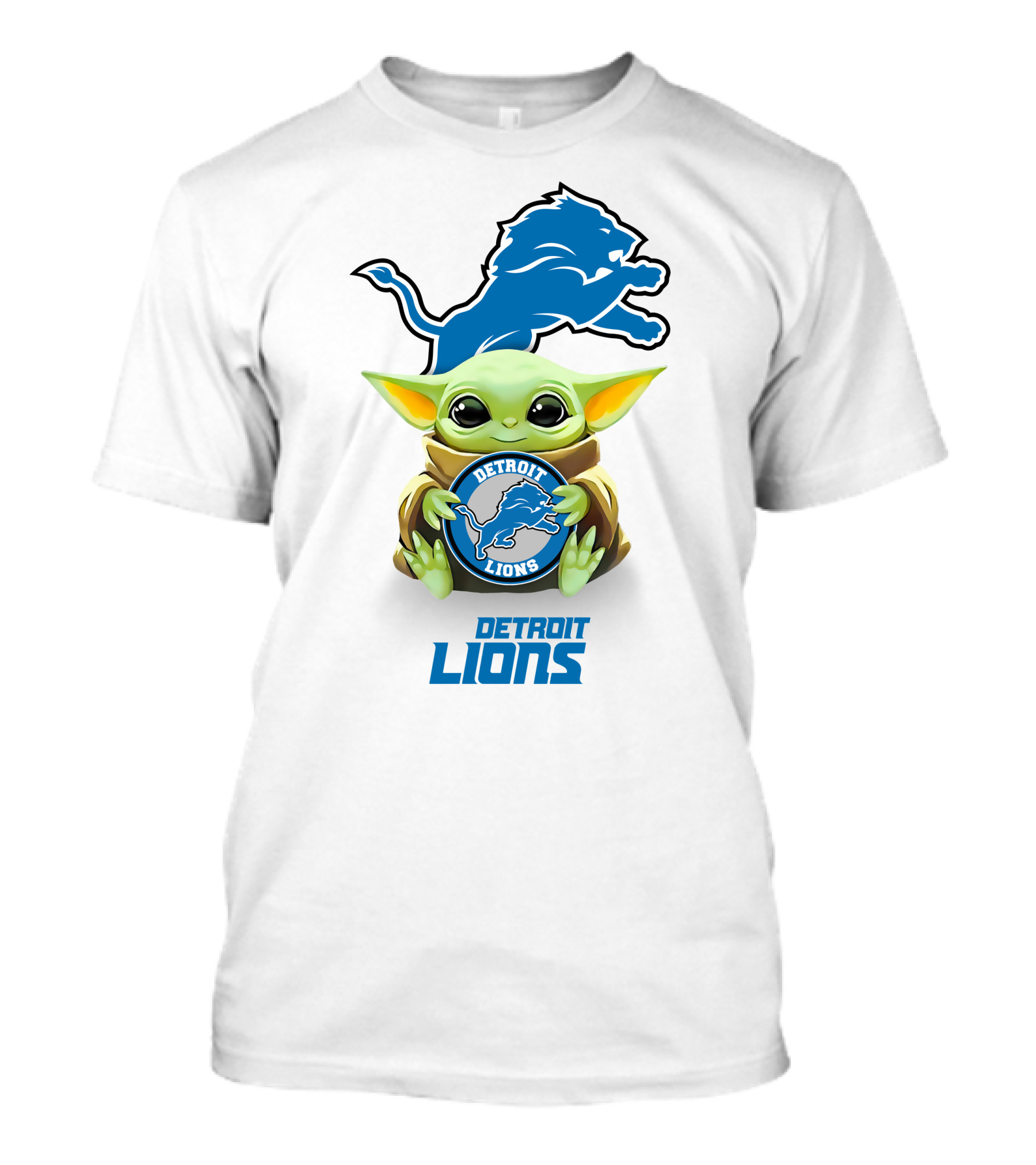 Baby Yoda Detroit Lions Emblem With Blue Logo And Iconic Character T-Shirt