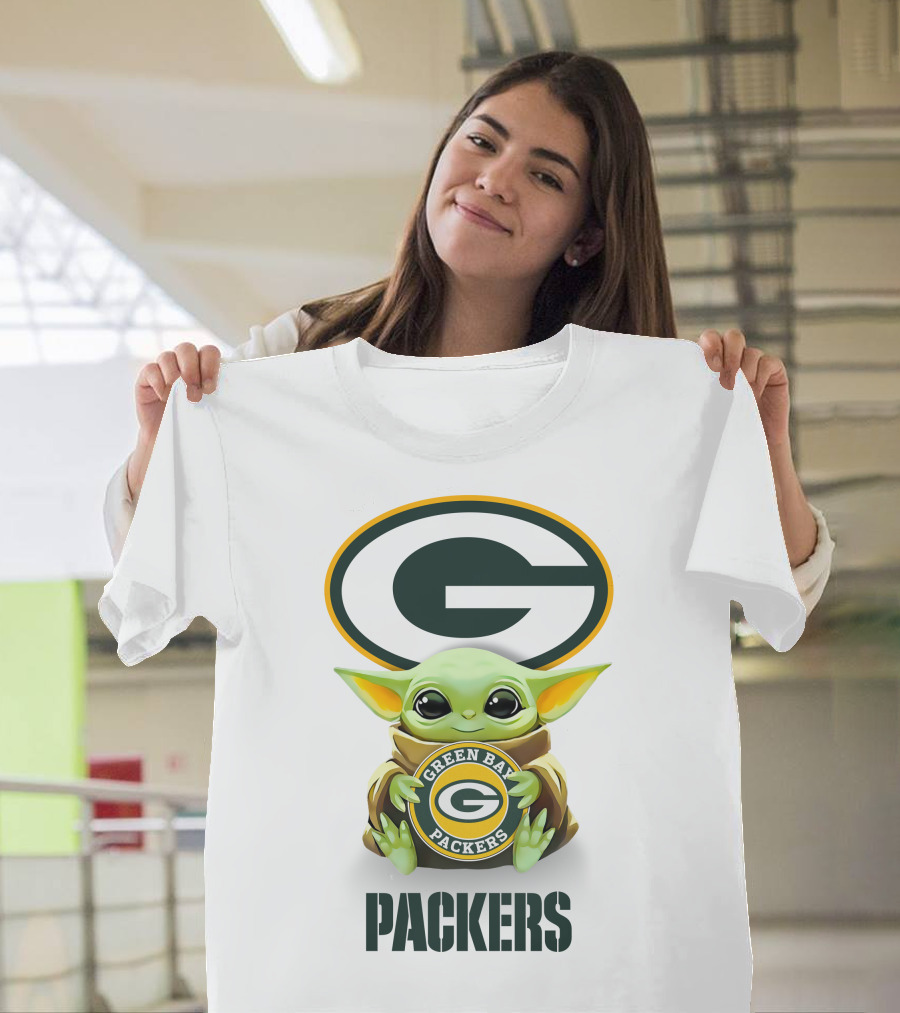 Baby Yoda Holding Green Bay Packers Emblem With Logo And Text Packers T-Shirt