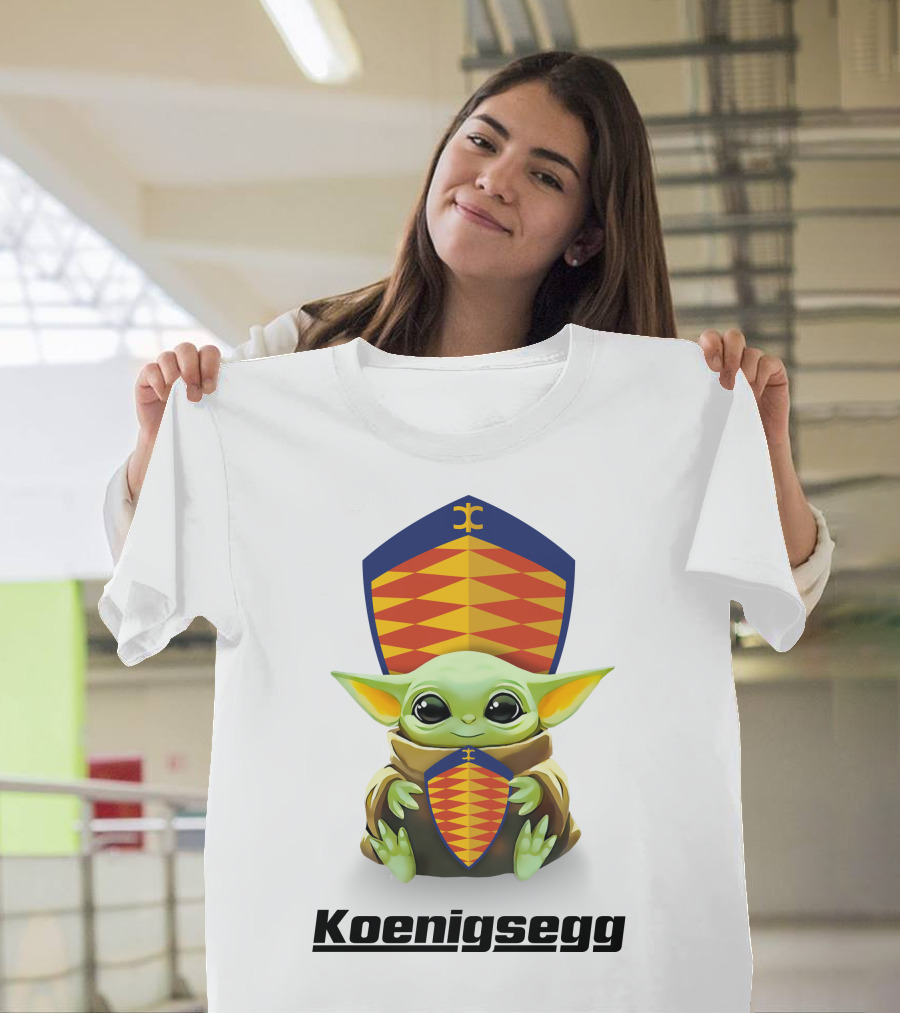 Baby Yoda Holding Koenigsegg Emblem With Shield T-Shirt