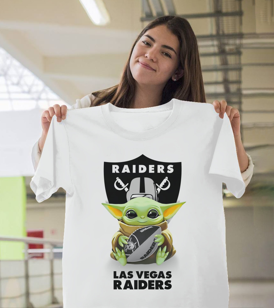 Baby Yoda Hug Las Vegas Raiders Football Fan Raiders Ball T-Shirt