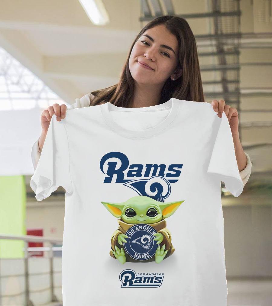 Rams Los Angeles Rams Baby Yoda Holding Los Angeles Rams T-Shirt