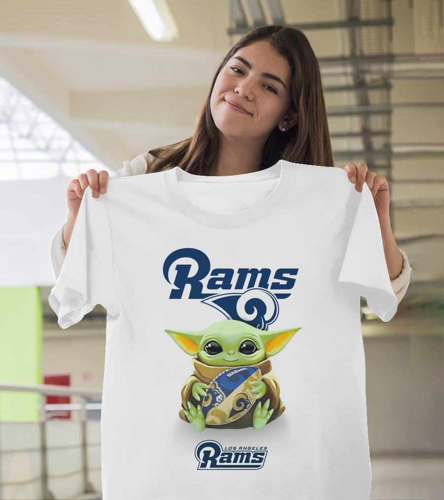 Baby Yoda Los Angeles Rams Football Hug Tailgate White T-Shirt